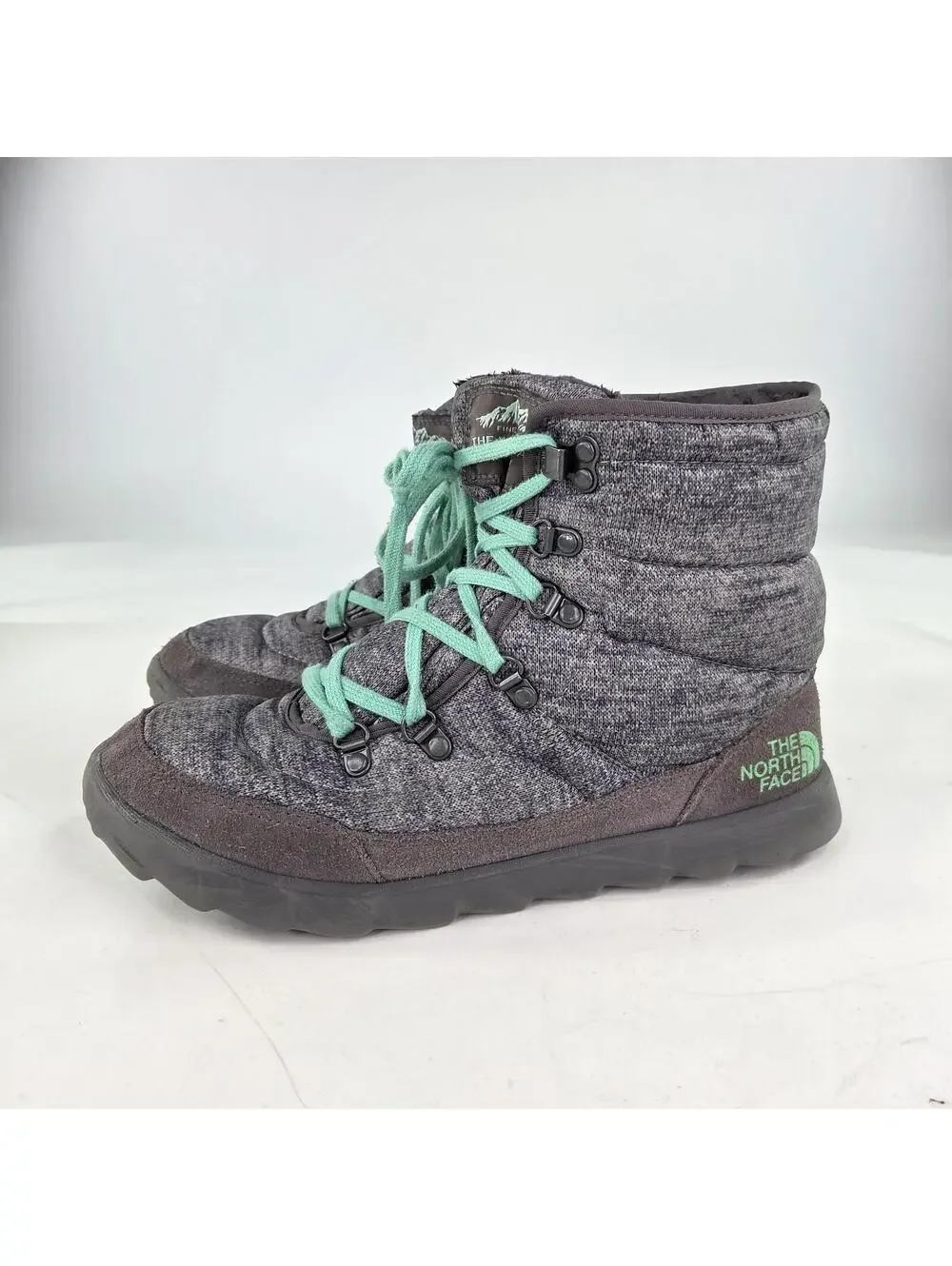 The North Face ThermoBall Lace Up Winter Boots US 10 Gray Green Primaloft